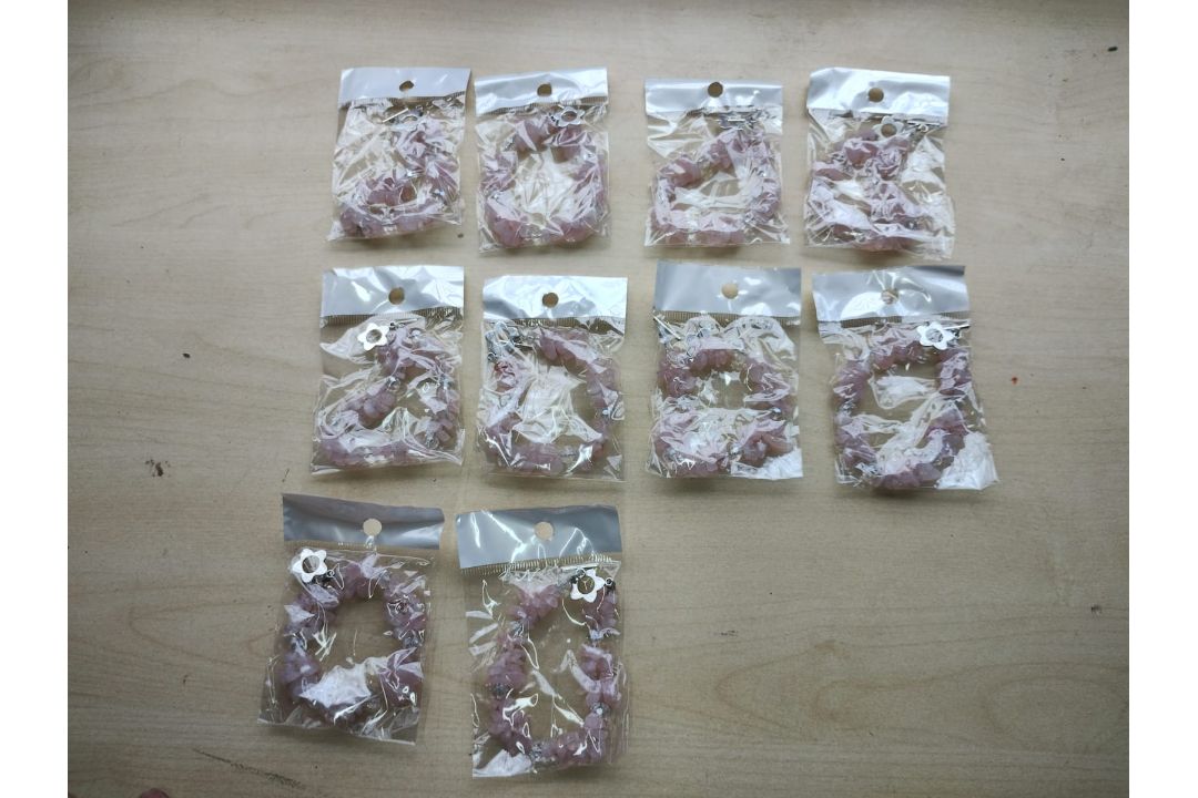 ROSE QUARTZ CRYSTAL CHIP FLOWER TOGGLE CLASP BRACELETS - JOBLOT OF 10 - BRAND NEW - Image 2 of 3
