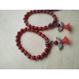 RED CATS EYES + WOODEN - ANGELS BALL CRYSTAL BRACELETS - NEW IN ORIGINAL PACKAGING - JOBLOT OF 12