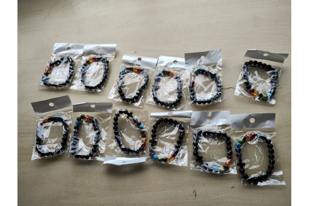 CHAKRA WOODEN BEADED CROSS BRACELET JOB LOT OF 12 - BRAND NEW - Image 1 of 2