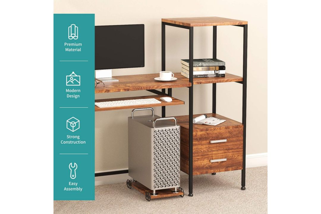 MECOR COMPUTER DESK 2 DRAWER/KEYBOARD TRAY, 55" WORKSTATION FOR HOME OFFICE WALNUT BROWN - Image 6 of 8