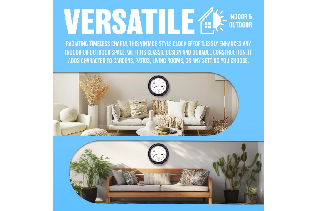 20 X 12" BLACK WALL CLOCK WATERPROOF INDOOR OUTDOOR QUARTZ MOVEMENT - RRP £240 - Image 6 of 7