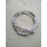 ROSE QUARTZ - GEMSTONE CRYSTAL CHIP - TRIPLE BRACELETS - STAINLESS STEEL - - JOBLOT OF 13