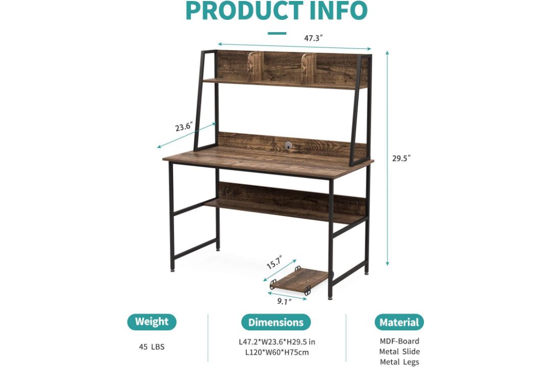 MECOR COMPUTER DESK STUDY FOR HOME OFFICE STORAGE BOOKSHELF AND CPU STAND WALNUT BROWN - Image 1 of 7