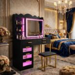 LED DRESSING TABLE & STOOL | MIRROR VANITY WITH 6 DRAWERS, USB & POWER SOCKET | BLACK RRP £299.99