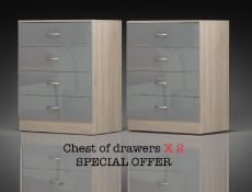 STUNNING CHEST OF DRAWERS X 2 - HIGH GLOSS GREY ON SONOMA OAK FRAME