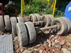 3 X DRUM TRAILER AXLES 10 STUD DUAL WHEEL WITH 19.5 WHEELS & TYRES