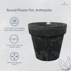 23X NEW PROSPERPLAST - DCUB400E-S433 - 40CM ROUND FLOWER POT - ANTHRACITE MARBLED