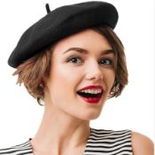 40 X BLACK WOOL BERET HAT SIZE 61