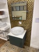 Piccolo Wall hung unit green, 500 x 440 x430mm, with cirrus white top, Rio round basin 450mm diamet