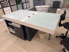 Glass topped display desk as lotted
