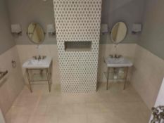 Two matching sink units with taps, mirrors and accessories as lotted
