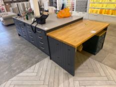 Purpose built display unit granite topped with two fitted desks