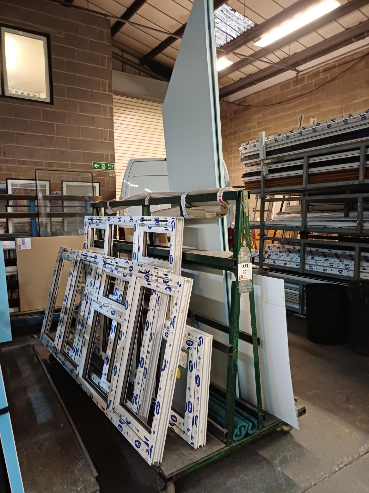 Steel fabricated double-sided 'A' frame stock rack with contents