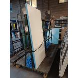 Steel fabricated double-sided 'A' frame stock rack with contents