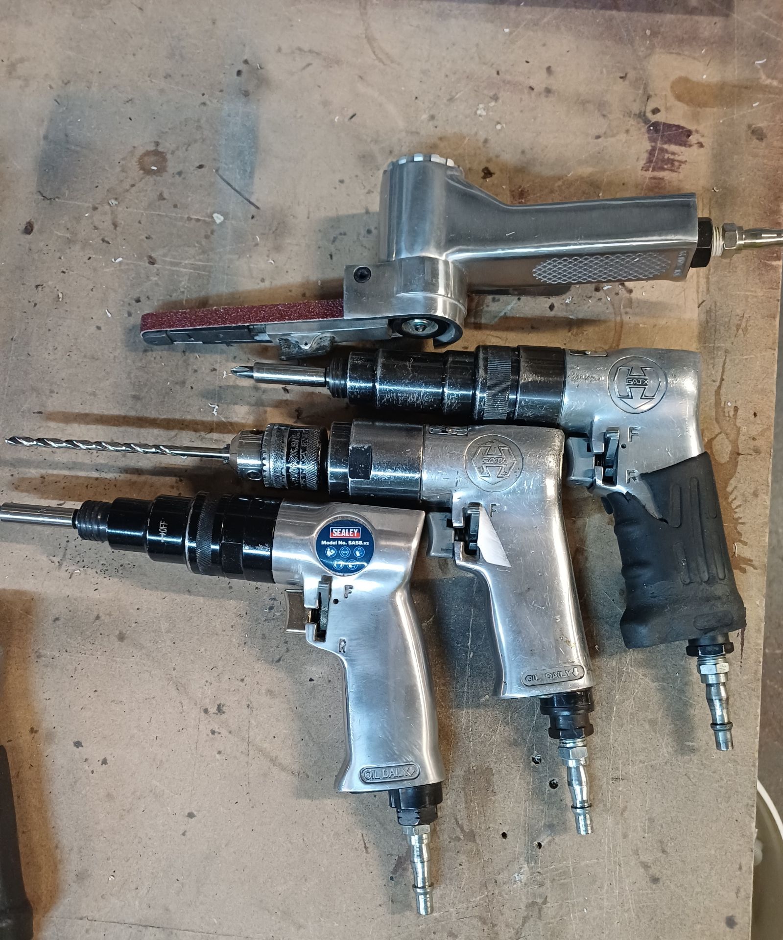 2 x various pneumatic drill pistols with pneumatic hand-held belt sander - Image 2 of 4