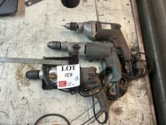 Three various (240) chuck drills, one Sealey, one Titan, one Erbauer