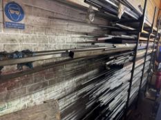Steel rack and contents to include various stainless steel bar, aluminium box and steel bar and box