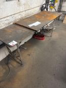 Steel frame metal topped workbench, apx 1400 x 700 x 770mm