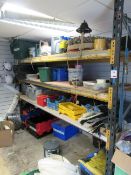 Bay of adjustable boltless racking, 2.8m x 900mm x H: 2.2m with contents including hand tools,