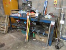 Metal framed wooden topped workbench with under counter shelf (Excluding contents) Please note; This