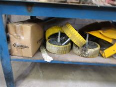 Various sized yellow rubber wheels Please note; This LOT is located at Roadform House, Milber