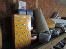 Contents of top shelf to include JCB air filters, fuel filters, Bosch filters, Coopers Flaam