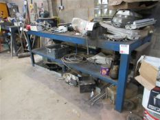 Metal framed wooden topped workbench with under counter shelf (Excluding contents) Please note; This