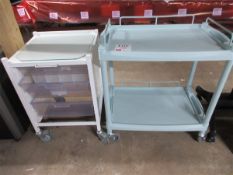 Two mobile plastic shelved trollies Please note; This LOT is located at Stoneford Farm,
