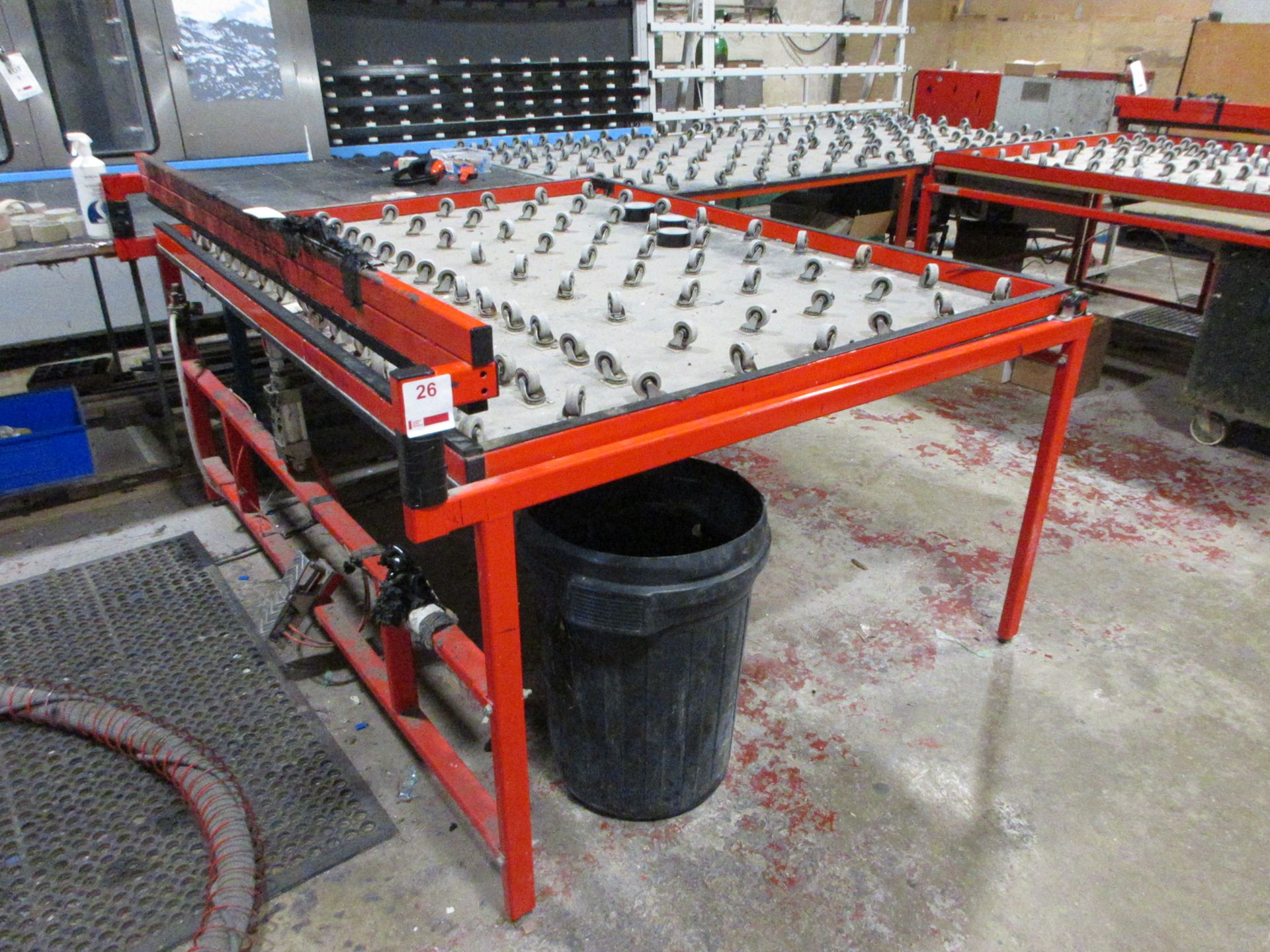 Thermoseal roller tables with manual foot control pneumatic clamping, 1900 x 1500mm, serial no.