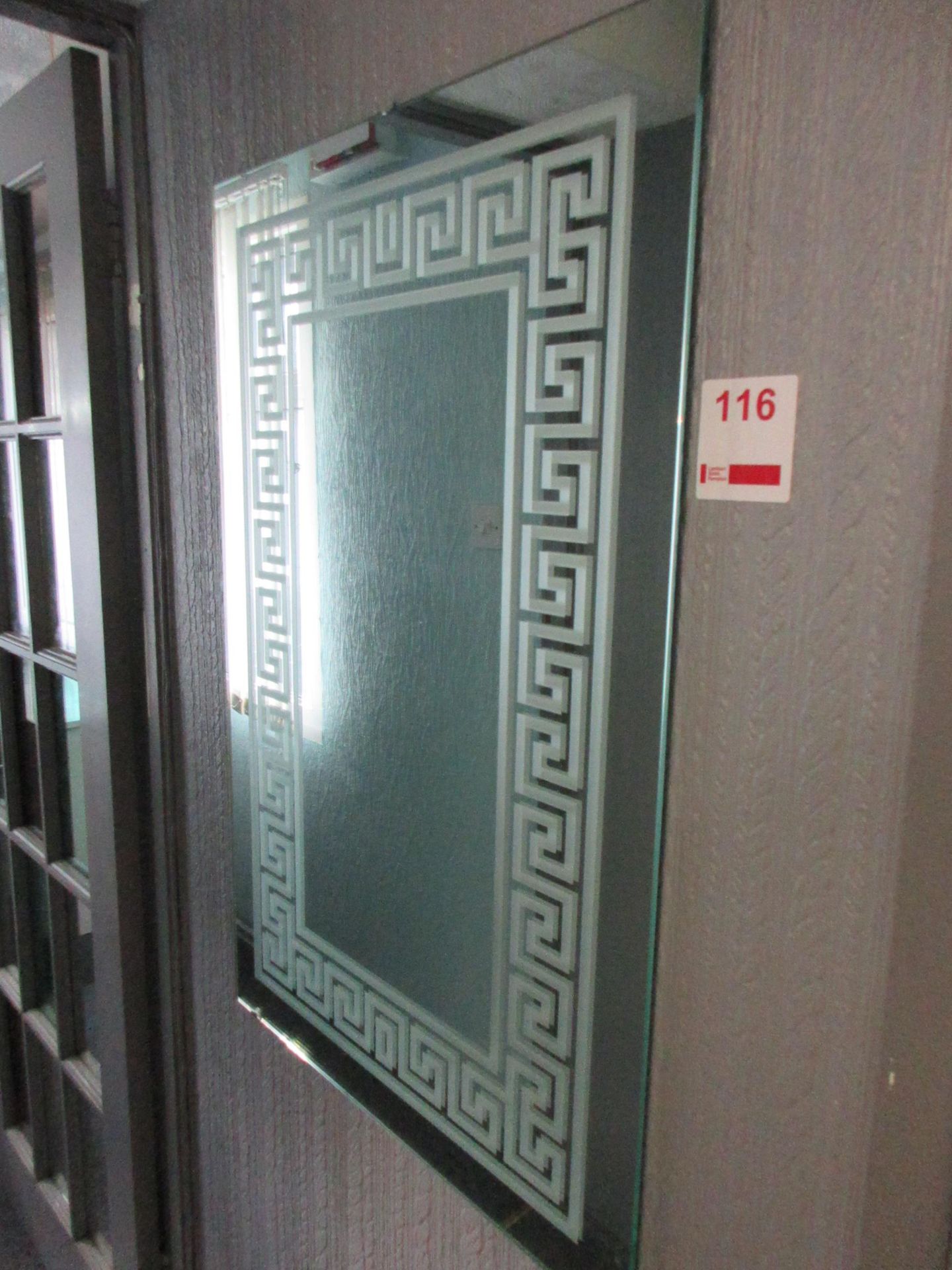 Wall mounted etched motif mirror, 600 x 900mm