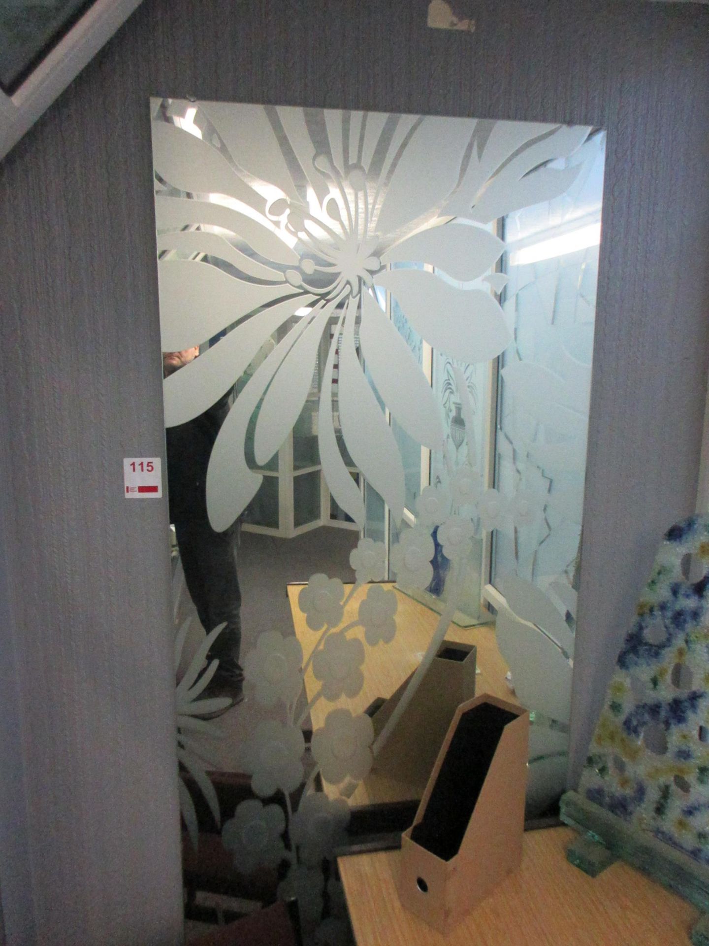Wall mounted etched mirror, 800 x 1800mm