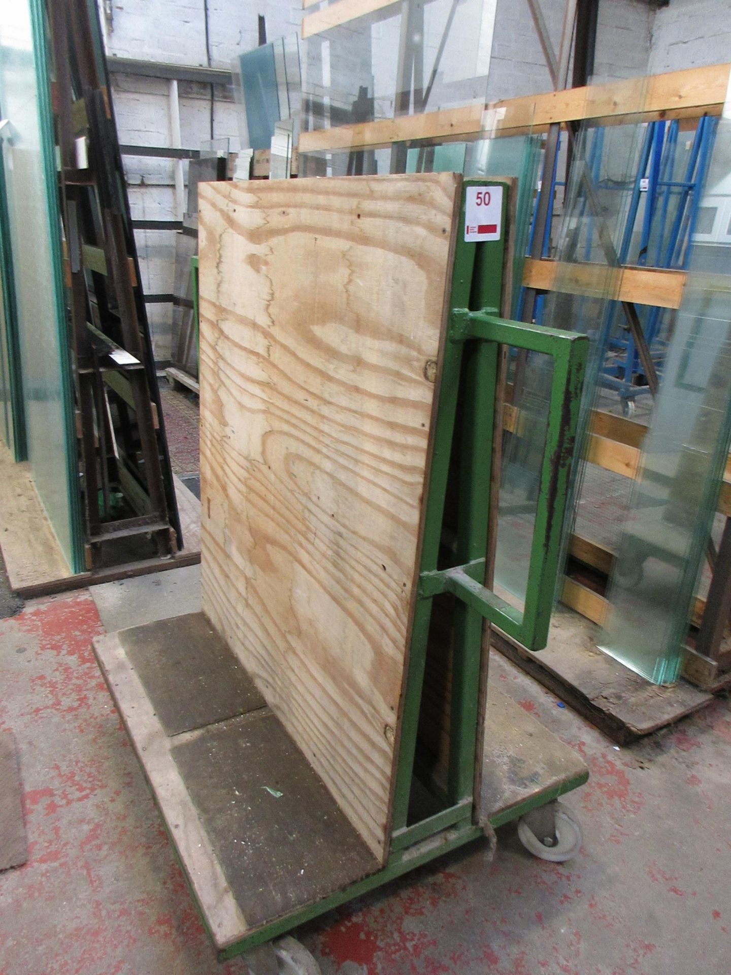 Mobile metal frame double sided glass rack, 1100 x 900 x H:1500mm