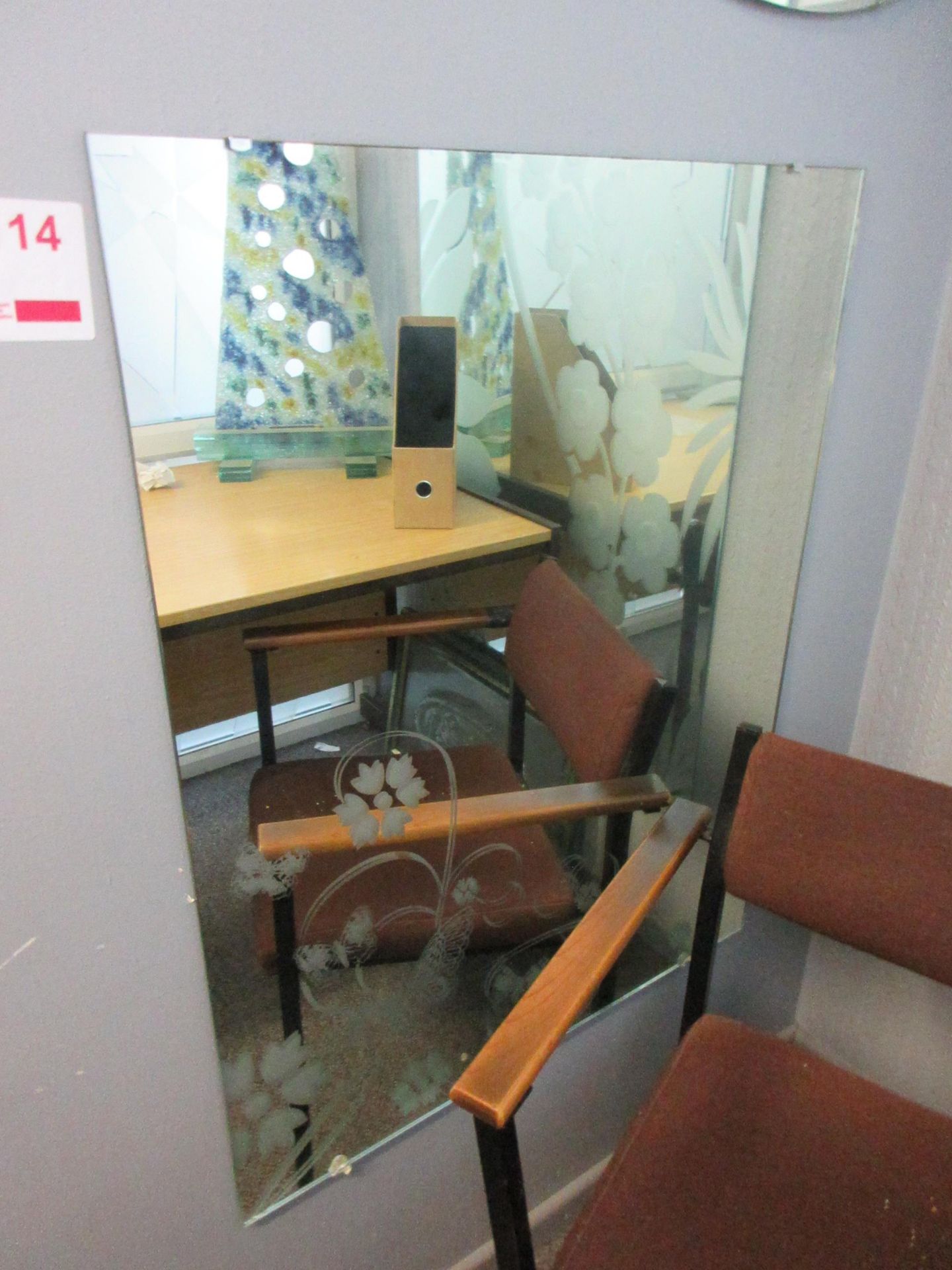 Wall mounted etched mirror, 700 x 900mm