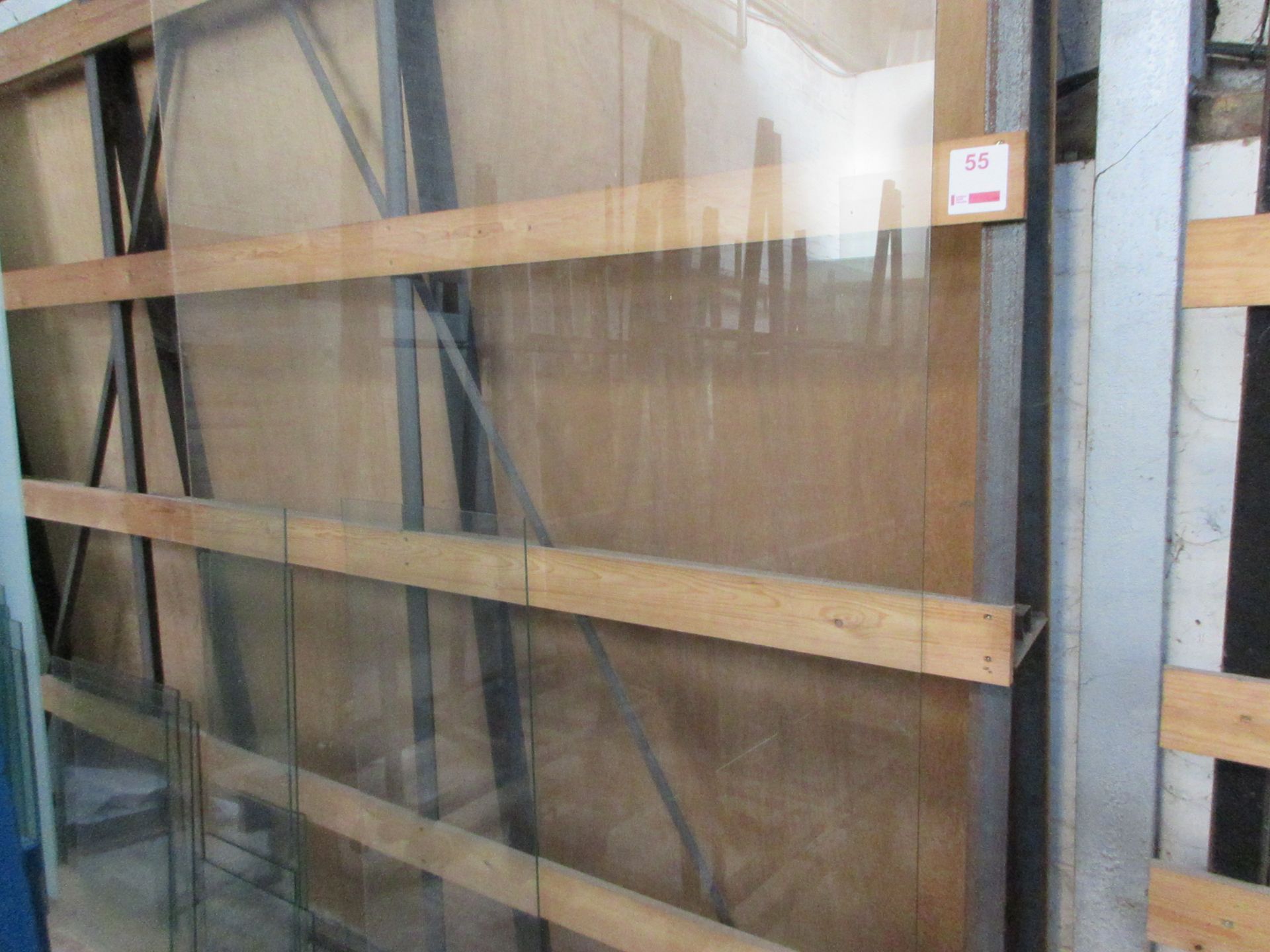 Static metal frame single sided glass rack, 3100 x 700 x H:2500mm