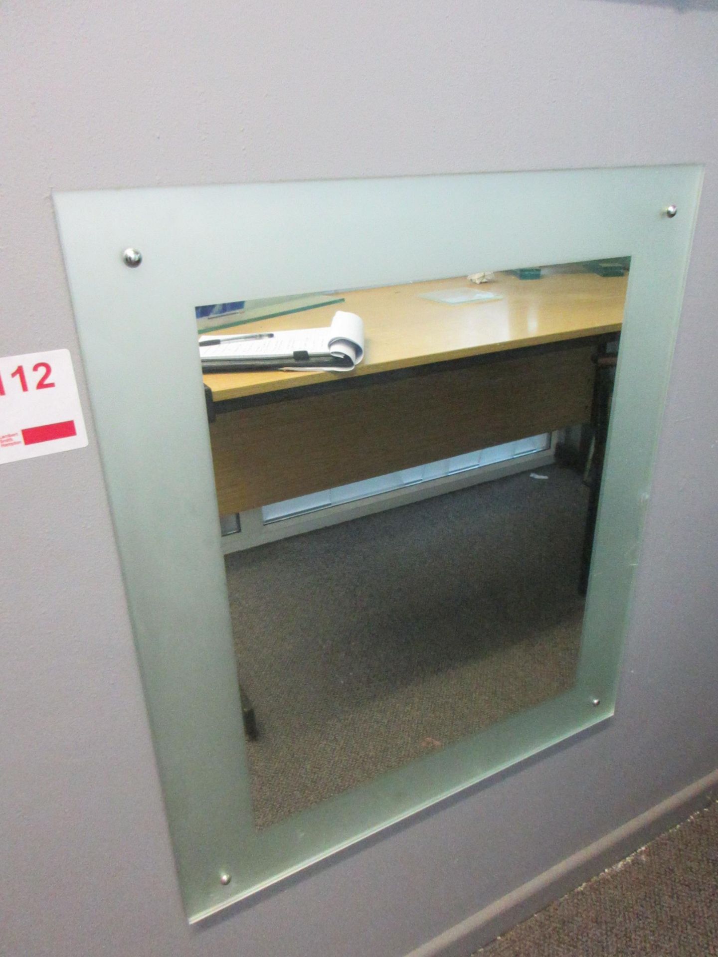 Wall mounted etched framed mirror, 600 x 700mm