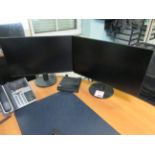 HP elite desk top computer, 2 x noc flat screen monitors, keyboard, mouse