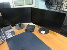 HP elite desk top computer, 2 x noc flat screen monitors, keyboard, mouse