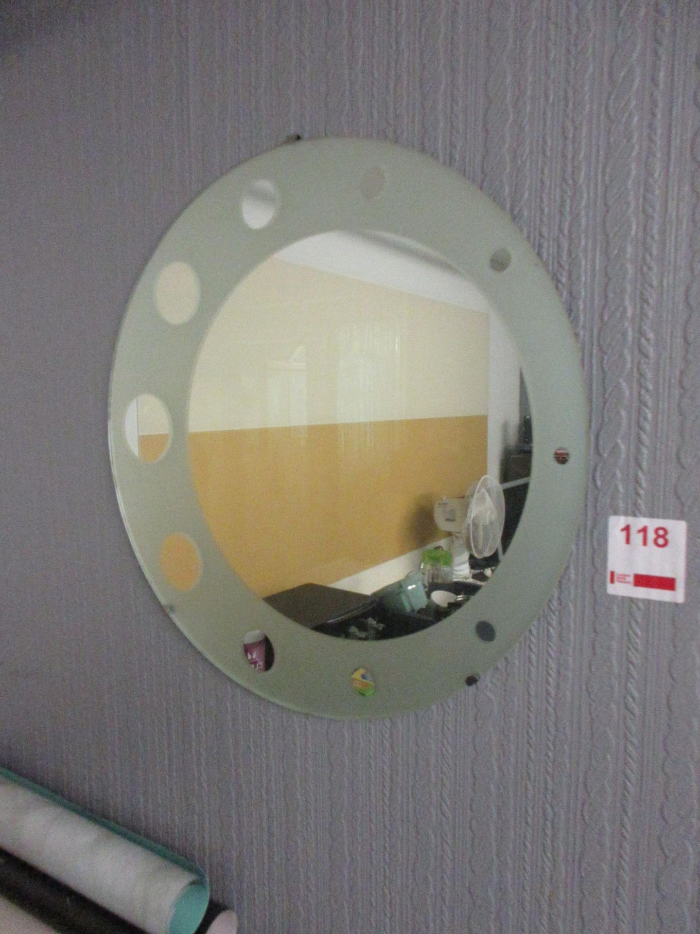 Wall mounted circular etched frame mirror, dia. 600mm