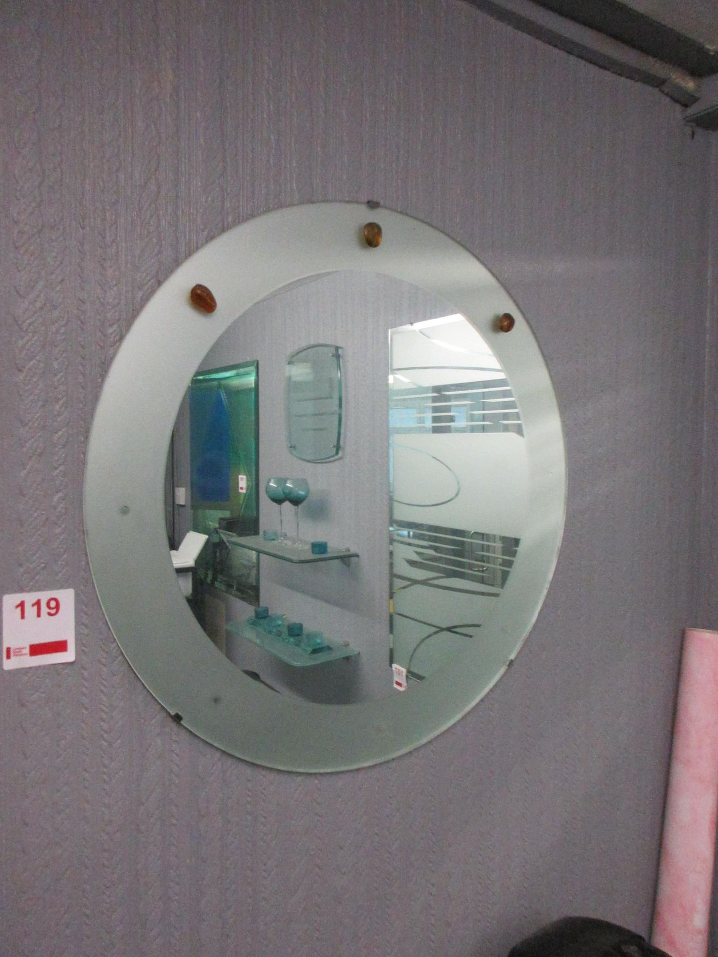 Wall mounted circular etched frame mirror, dia. 600mm