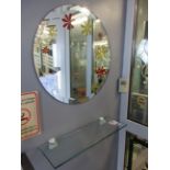 Clear circular mirror, dia. 600mm 1 x glass shelf, 600 x 180mm