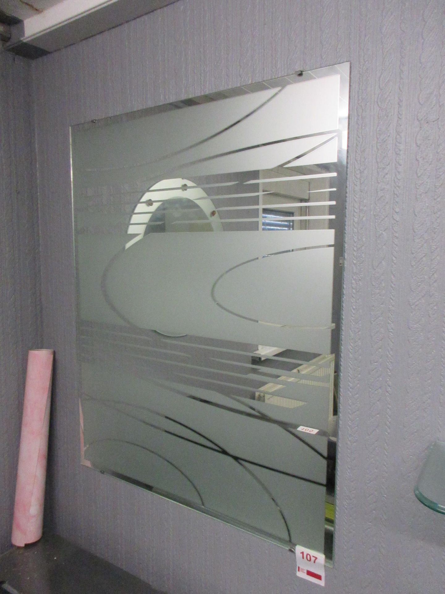 Wall mounted etched mirror, 700 x 1000mm