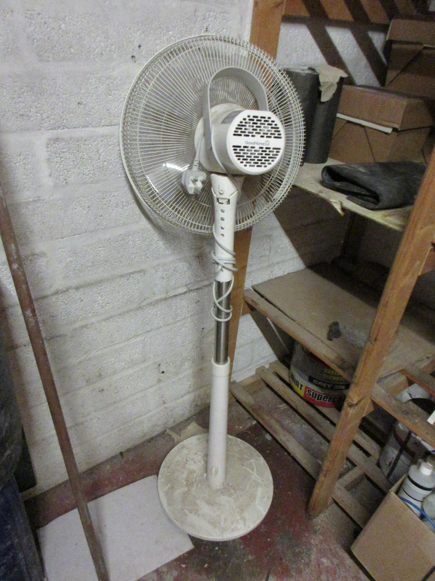 Loose contents of storage room to include fuel cans, pedestal fans, tools, hand tools, microwaves, - Image 2 of 9