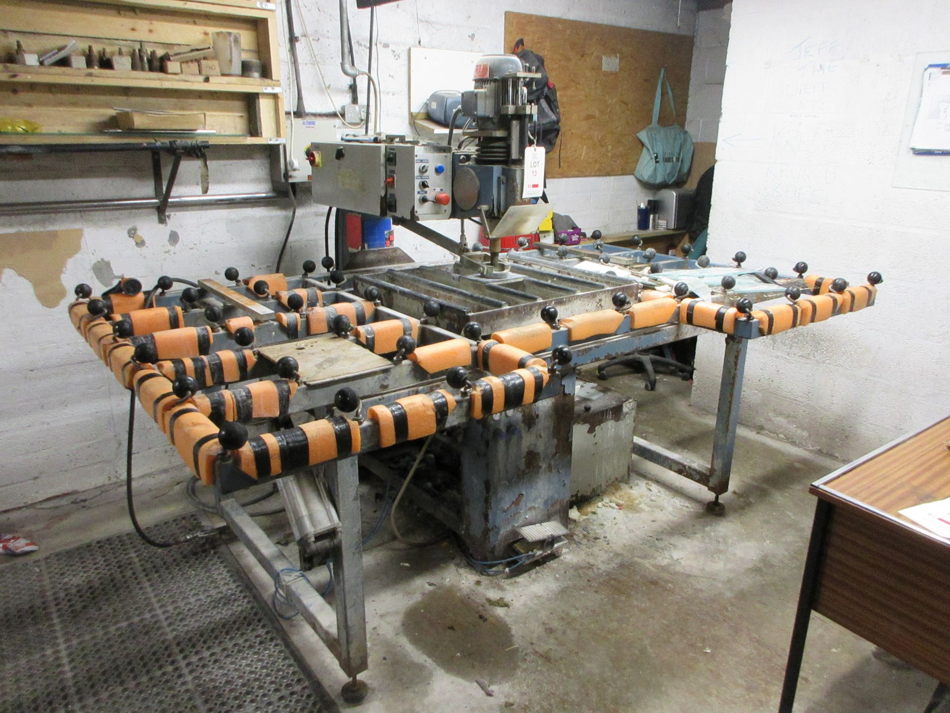 Metral TDIA glass drill, table size 700 x 750mm, overall table size 2500 x 1500mm, serial no. T370 5