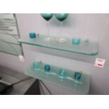 Two glass shelves, 1 x 600 x 220mm, 1 x 590 x 220mm with various tee light holder, 2 x coloured