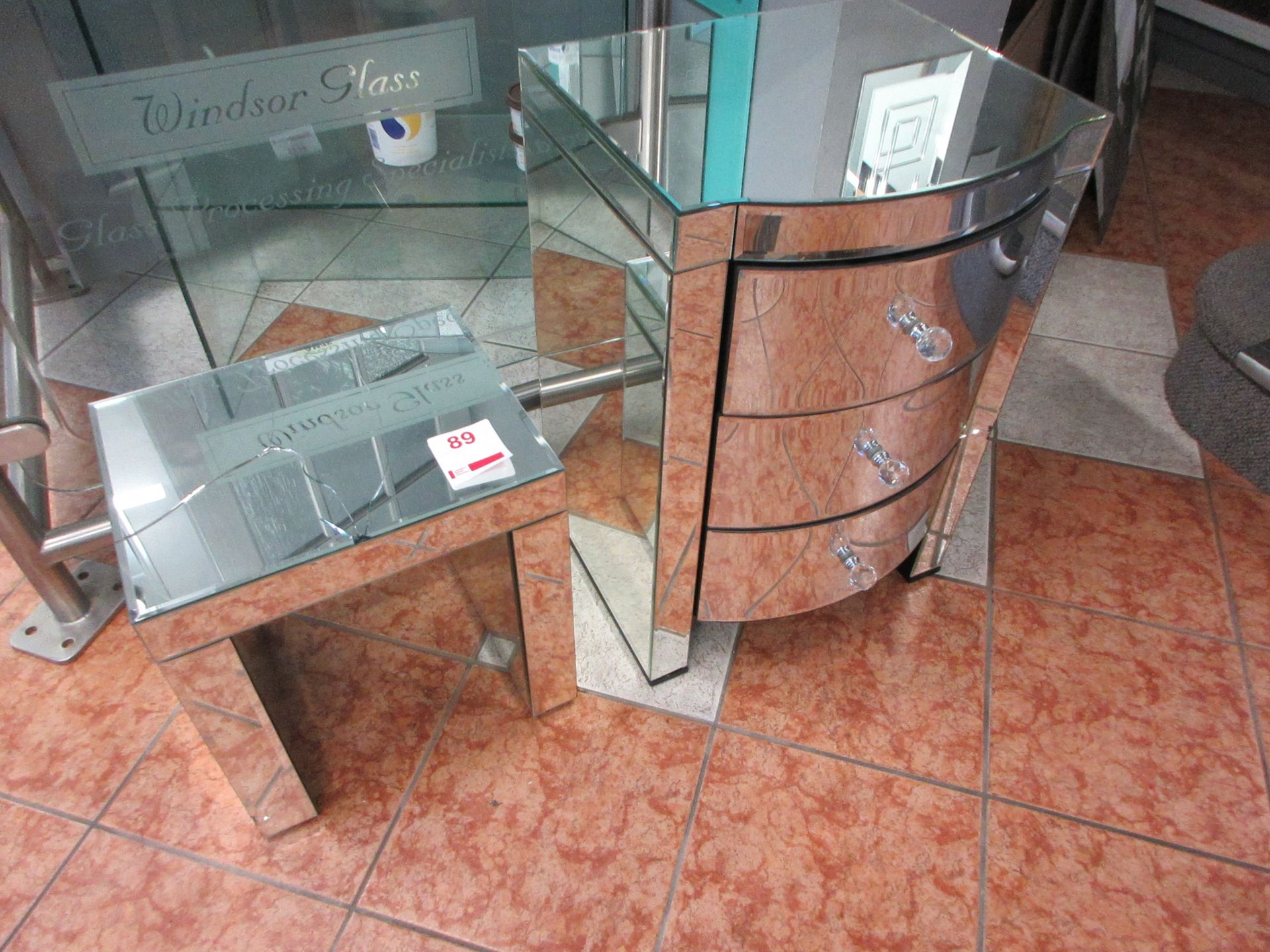Mirrored 3-drawer unit and side table - both damaged
