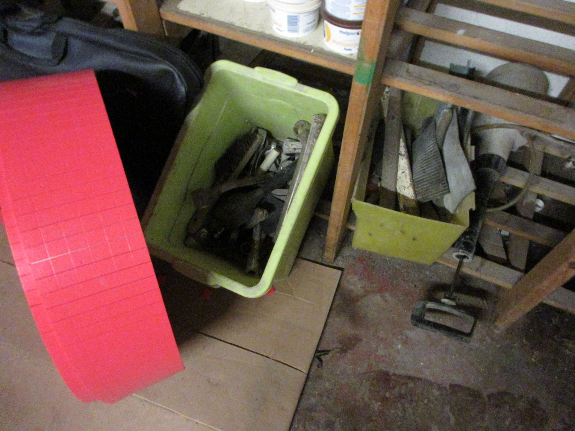 Loose contents of storage room to include fuel cans, pedestal fans, tools, hand tools, microwaves, - Image 5 of 9