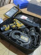 JCB cordless 12v screw driver, battery, charger and Hanna thermometer