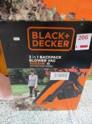 Black & Decker BEBLV 301 3 in 1 3000w backpack blower vac, 2 pin plug, 12m power cord included,