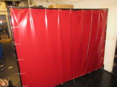 Four metal timber framed welding screens, 2 x 2.5m x 1.8m, 2 x 2m x 1.8m