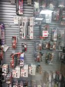 Contents of Trend glass cabinet including Diamond cross files, taper sharpener files, collet
